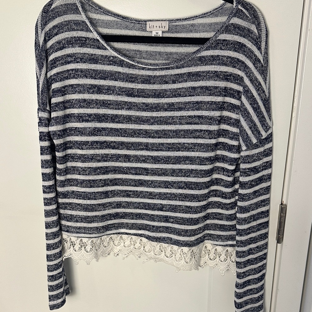 Navy and White Striped Women's Top